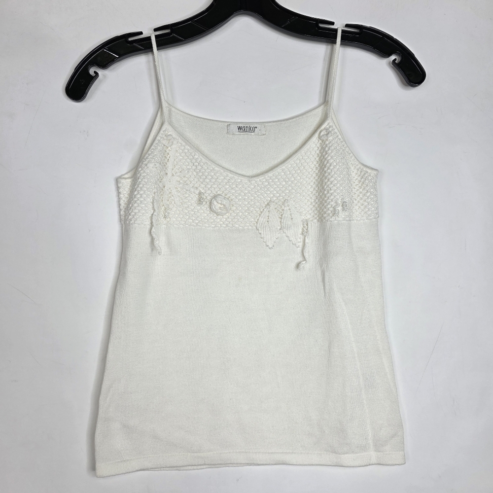 Wanko Vintage Knit Cami With Embroidered Flowers Front